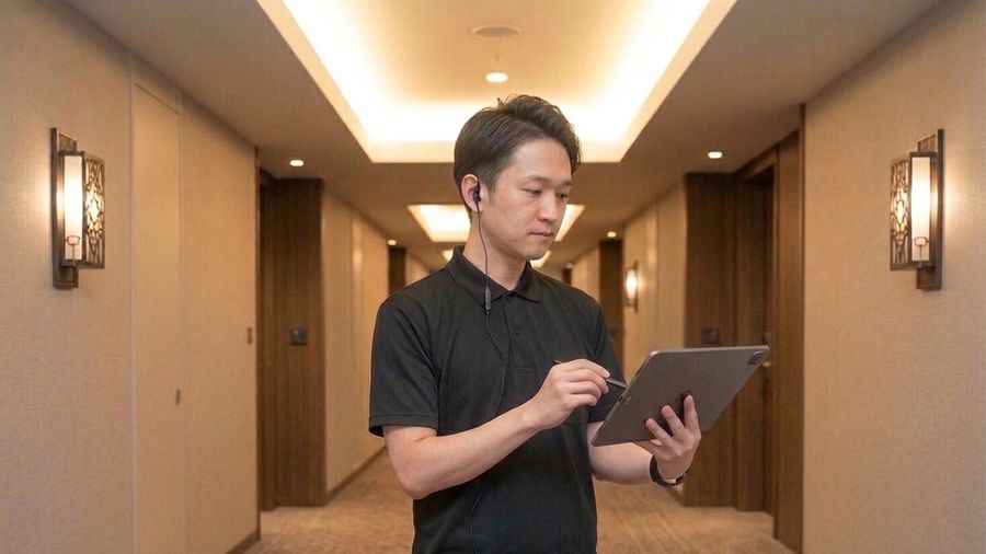 タブレットで現場を確認するリーダー