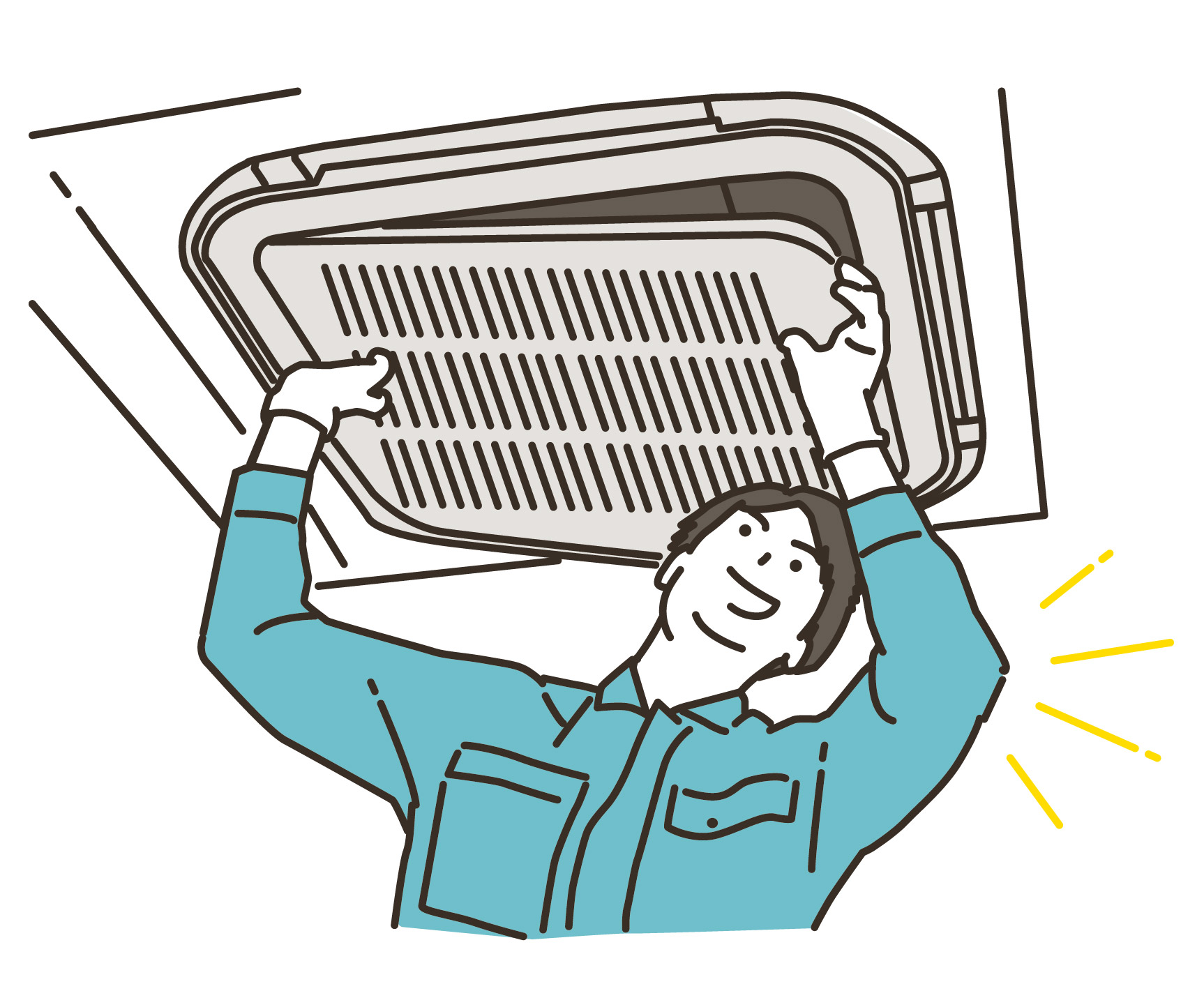 業務用エアコンの清掃を行う男性のイラスト