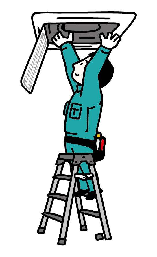 業務用エアコンを点検する男性